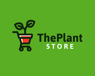 植物商店logo植物花盆盆栽购物车绿色种植花苗商标设计素材
