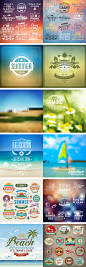 夏日假期海滩宣传海报标签横幅设计矢量素材 24eps   - PS饭团网