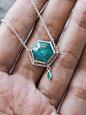 Hexagon Emerald Necklace - Gardens of the Sun Jewelry Paired with a no-nonsense whisp of a marquise cut emerald from Zambia, this necklace is perfect for the everyday philosopher who like to ponder. #Emerald #Necklace