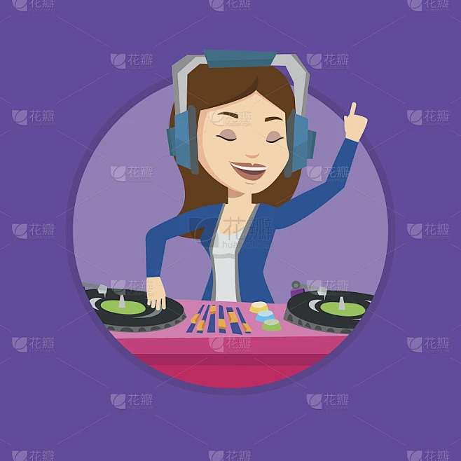 DJ混音音乐在转盘矢量插图