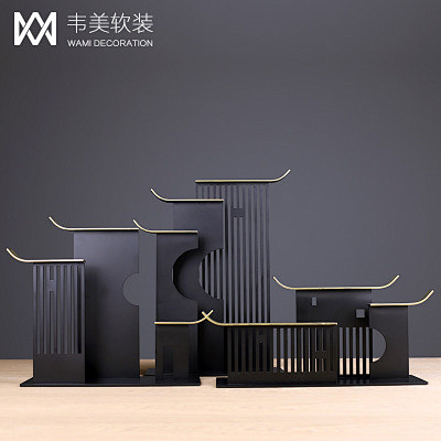 韦美 新中式摆件 徽派仿古建筑铁艺客厅玄...