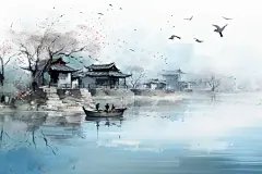 水墨江南风插画绘画
