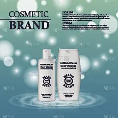 3D逼真的化妆品瓶广告模板。化妆品牌广告概念设计，以亮片和散景为背景