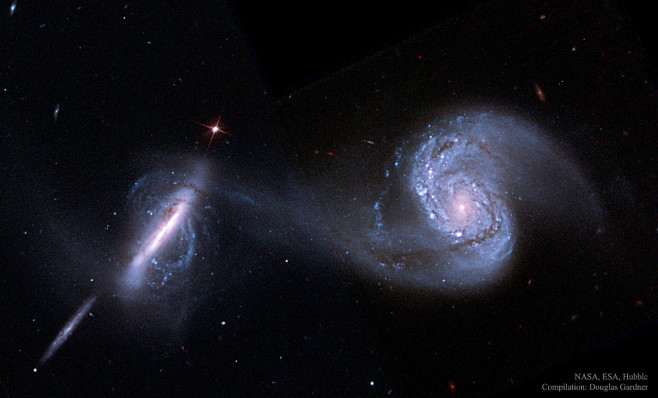 Arp 87: 哈勃望远镜拍摄的合并星系...