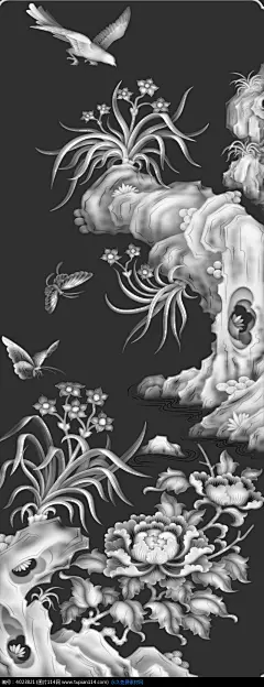 花草、鸟、假山图案雕刻