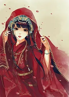 古风手绘 大红衣 女