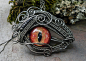 Gothic Steampunk Glass Orange Flame Dragon Eye Pendant