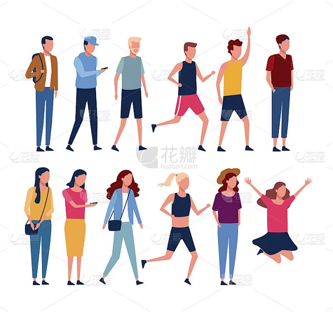 Set of people cartoons素材-花瓣网
