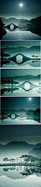 这组温润平静的作品叫 “大湖之晨”。在一個起霧的早晨，台北內湖大湖公園的這個景色
