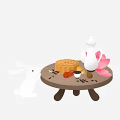 中秋主题插画桌子月饼清酒玉兔高清素材 中秋主题 动漫 动画 卡通 手绘 插画 月饼 桌子 清酒 玉兔 元素 免抠png 设计图片 免费下载