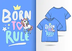 矢量手绘T恤插画卡通可爱时尚女孩独角兽服装印花人物AI设计素材