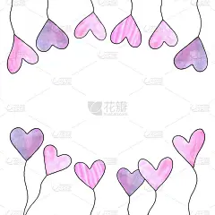 粉红色的心形水彩画气球。模板背景贺卡。简单的插图生日，情人节，婚礼，母亲节，爱的宣言，网络