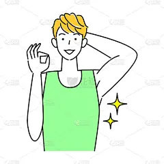 微笑可爱的男人显示美丽的腋窝闪闪发光的身体护理效果OK插图简单向量一个男人与漂亮的微笑显示他的美丽的
