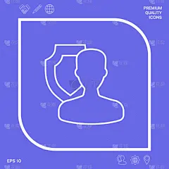 插画,盾,线图标,保险,安全,成年的,人,男商人,安全的,男人