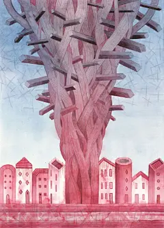 阿根廷插画师Federico Porfiri的作品，他喜欢用方块元素，制造木质纹理，画面像一个奇趣荒诞的木偶世界。 ​ ​​​​