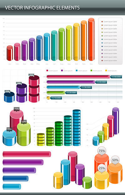 彩色圆柱体统计图表矢量图下载-非凡图库