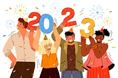 国外卡通扁平2023新年元旦跨年庆祝聚会人物插画ai矢量设计素材-淘宝网