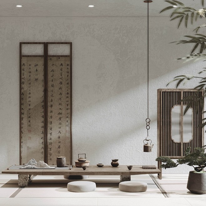 【新提醒】中式茶室,禅意,字画屏风，木质...