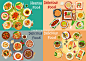 [美工云]Chinese-and-Western-food中西餐年夜饭美食餐饮场景扁平插画矢量文件下载：