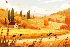 麦田丰收立秋手绘插画