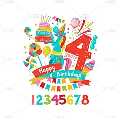 生日快乐。马戏表演风格的生日请柬。矢量插图。