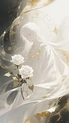 分享一组绝美的插画，白玫瑰与长发少年，在金与白的交织里，藏着轮回的神秘✨#AI绘画有点东西 #古风头像 #唯美图片 #小说设定人物 #ai #好看头像 #宝藏头像 #白茶与风吟 #动漫男生头像 #白玫瑰 - 小红书