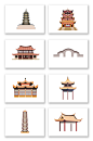 矢量彩色福州地标建筑剪影-众图网