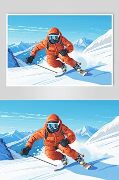 AI数字艺术冬季冬天卡通滑雪运动人物插画