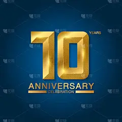 10周年庆祝标志。金婚彩带标志。小册子、传单、杂志、小册子、海报、网站、邀请函或贺卡的设计。矢量说明