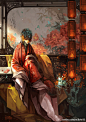 古风~中国风~插画~手绘~美男~妖孽~美女~古风场景~古风成双成对~Q版古风 『点缀宫妆面』