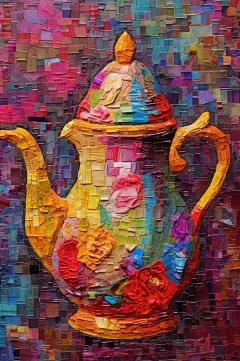 彩色陶瓷茶壶静物油画-众图网_5577993653