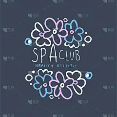 水疗俱乐部，美容工作室标志，健康标志，瑜伽中心，健康和化妆品标签手绘矢量插画