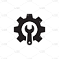 Gear with wrench - black icon on white background 