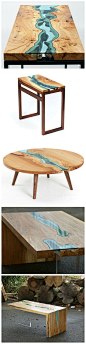 Wood Tables Embedded with Glass Rivers By Greg Klassen