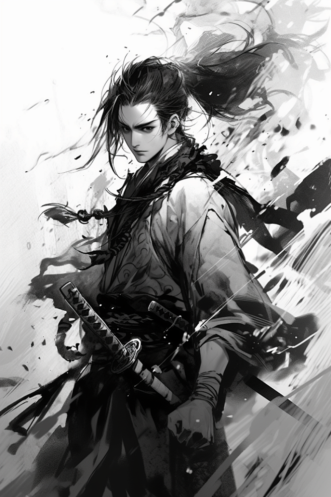 古风执剑少年水墨武侠剑客插画