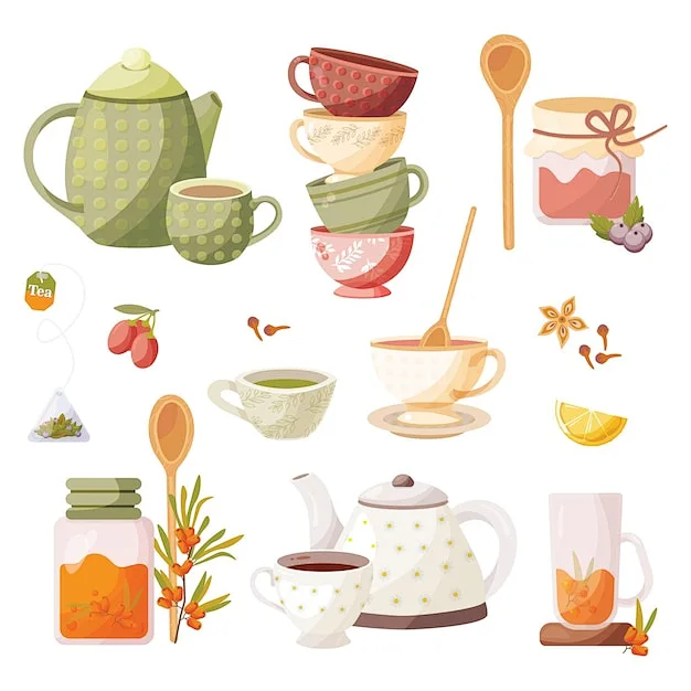 Vector tea time vector drawing delicious tea option different versions ...
