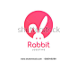 Funny Rabbit Logo concept. Cute Rabbit in circle Sign design. Toy store logotype icon template. Creative Vector element