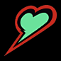 This may contain: a green and red heart with an arrow pointing to it's right side on a black background