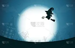 万圣节快乐，月亮上的女巫剪影，广告宣传册模板。贺卡快乐万圣节派对海报和主题设计背景矢量插图