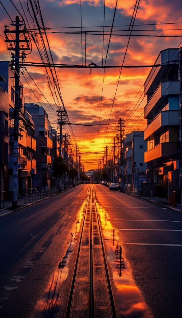 雨后黄昏落日余晖浪漫夕阳日系街道摄影图-花瓣网