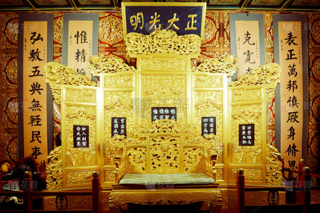 王座,中国,室内,座位,水平画幅,成品,远古的,金色,摄影