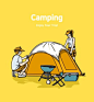 露营野营帐篷情侣烤肉装备旅行插画