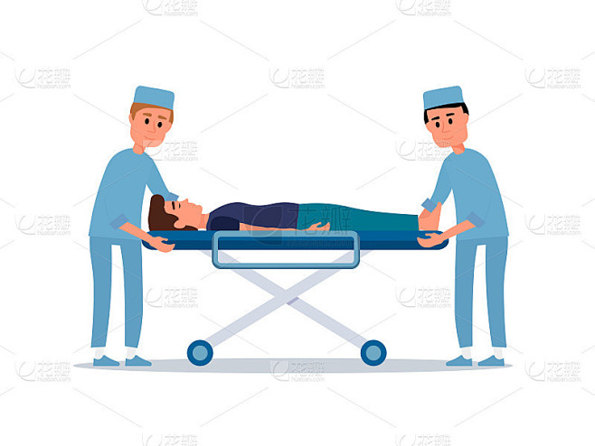 病人在担架平面矢量插图