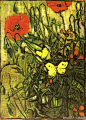 后印象派大师梵高，“罂粟和蝴蝶”，1890年，梵高美术馆藏