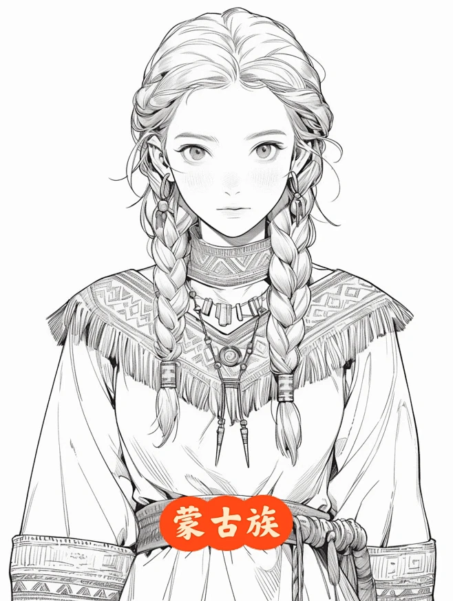 中国服饰之【蒙古族】线稿可临摹可涂色