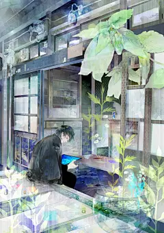 宅在屋里的男女生小清新手绘插画