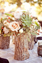 Rustic vase: drill out center of branches & fill with flowers!: 