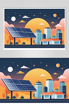 AI数字艺术太阳能光伏板工地场景插画