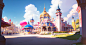 00399-3341953052-Children's amusement park, ferris wheel, balloons, bright color, vibrant world, pink, amusement facilities, Disney style，blue sk
