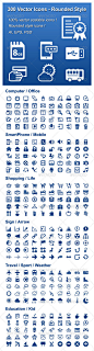 300 Vector Icons - Rounded Style 矢量图标平面模板素材源文件-淘宝网